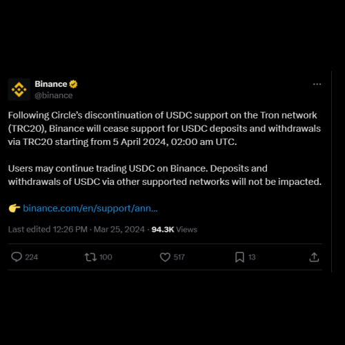 Binance arrêtera le trading du TRC-20 USDC le 5 avril