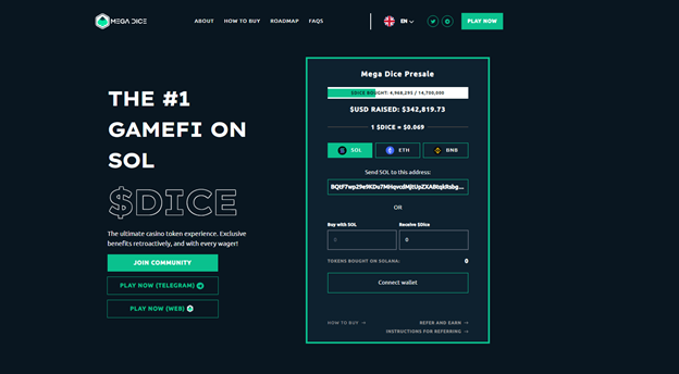 Mega Dice 预售推出原生代币，改变 Solana 的 GambleFi 场景