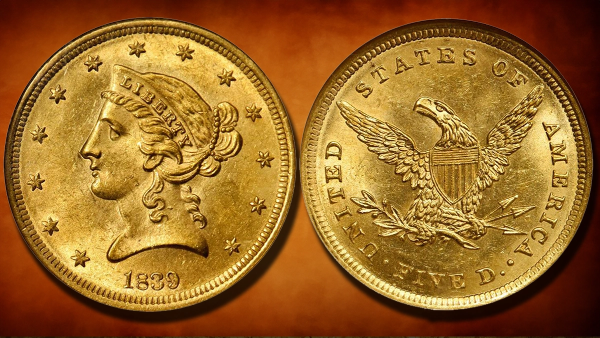 克里斯蒂安·戈布雷希特 (Christian Gobrecht) 的 1839 年自由女神頭像半鷹：錢幣傑作
