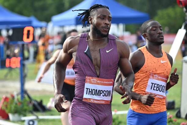 诺亚·莱尔斯 (Noah Lyles) 对阵基沙恩·汤普森 (Kishane Thompson) 是巴黎 100 米金牌的两人争夺赛