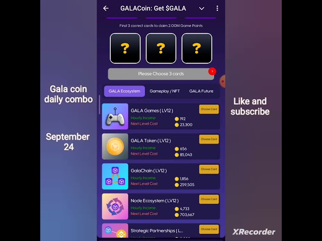 Gala coin daily combo card 24 September 2024. gala coin combo today. #youtubeshorts