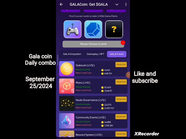 Gala coin daily combo card 25 September 2024. gala coin combo today. #youtubeshorts