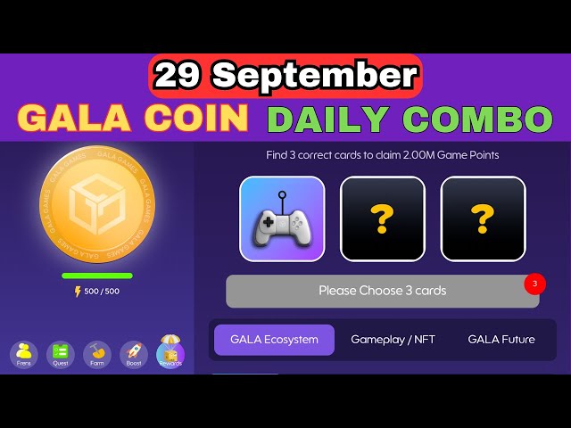 Gala Coin Daily Combo 29 septembre | Combo quotidien de pièces de gala aujourd'hui | Combo de pièces de gala