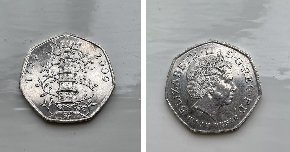 Pièce de 50 pence de Kew Gardens 2009 repérée en vente sur eBay pour 40 fois sa valeur nominale