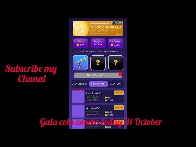 Gala coin combo today 31 October | gala game combo today