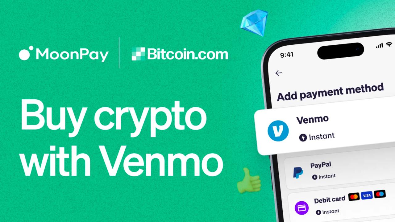 Bitcoin.com が MoonPay と提携し、Venmo を支払い方法として利用可能に