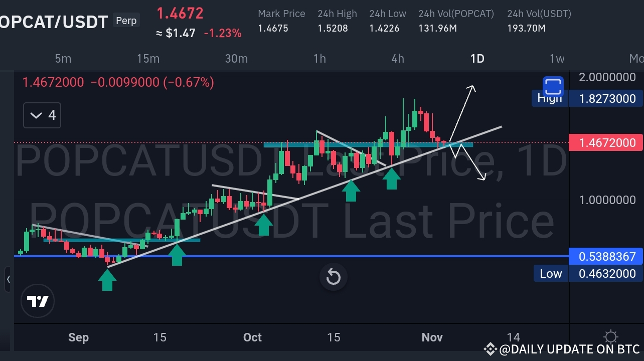 Analyse graphique quotidienne POPCAT/USDT : forte tendance haussière avec des niveaux de support clés