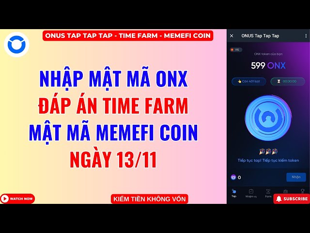 Onus Tap Tap Code - MemeFi Coin Code - Answer Time Farm 13 novembre #onus #airdrop #tap2earn