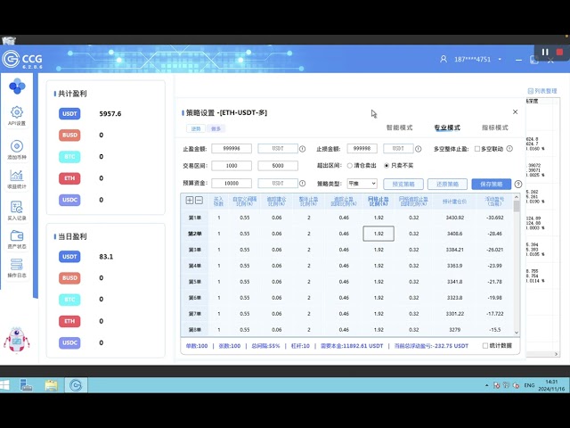 CCG合约机器人比特币突破90000美金合约量化交易不怕行情暴涨暴跌监控币种bnb DOGE DOT ETH TON UNI等币本位合约两个月时间收益5957u