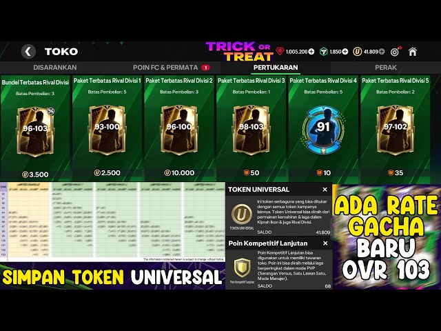 RESET SEASON RIVAL DIVISION SAVE UNIVERSAL TOKENS THERE IS AN UPDATE PLAYER PRIZE PACKAGE OVR 103 FC MOBILE 25