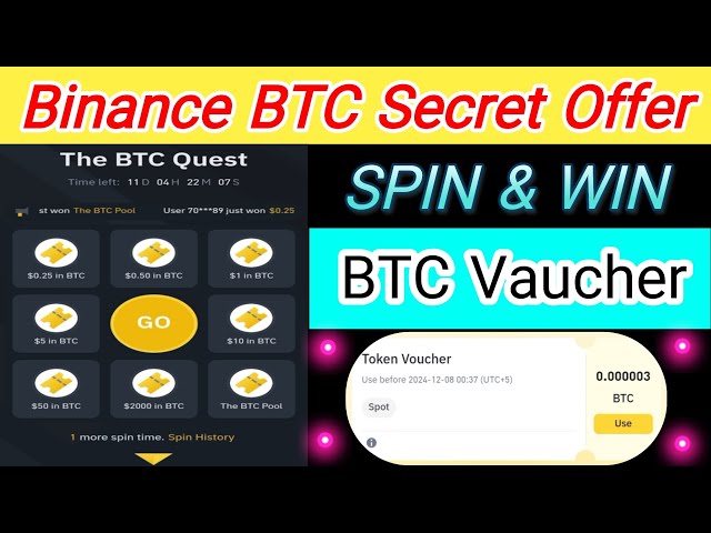 Binance BTC Quest | Spin And Win BTC Token Vaucher