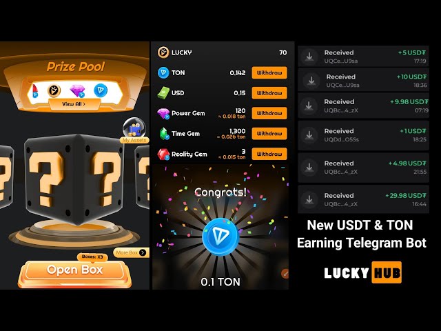 New TON & USDT Earning Telegram Bot | LuckyHub | Instant Withdrawal