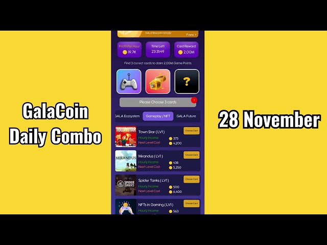 Gala-Münzkombination heute, 28. November | Gala Coin Daily Combo heute | $GALA-Münzkarte