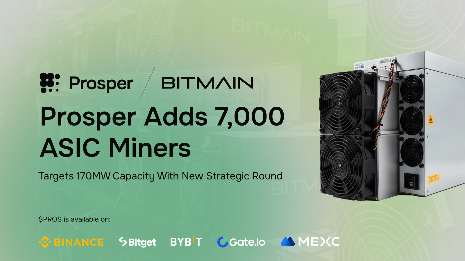 Prosper erwirbt 7.000 ASIC-Miner von BITMAIN und sichert sich strategische Finanzierung zur Demokratisierung des Bitcoin-Minings