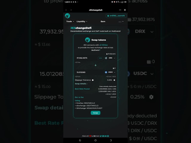 將 drx 代幣兌換為 usdt、USDC、Egld 等幣種