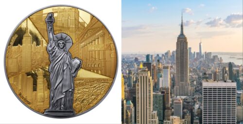 New York 4 onces. Pièce en argent fin de la Monnaie royale canadienne présentant des pièces de puzzle plaquées or 24 carats