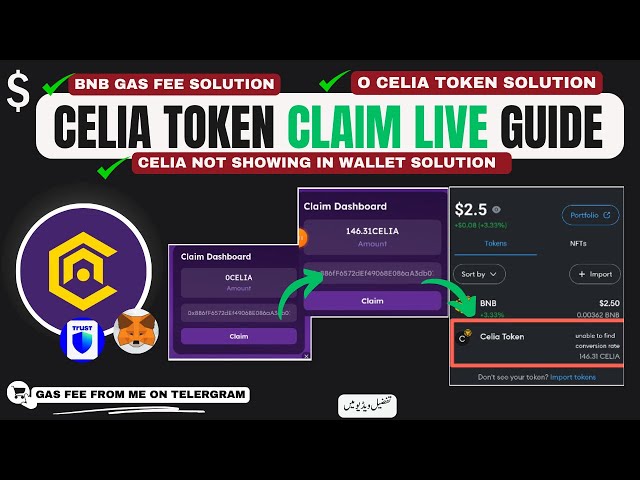 Leitfaden zur Beantragung und Auszahlung von Celia-Token: MetaMask & Trust Wallet || BNB-Gasgebühr und 0-Token-Lösung