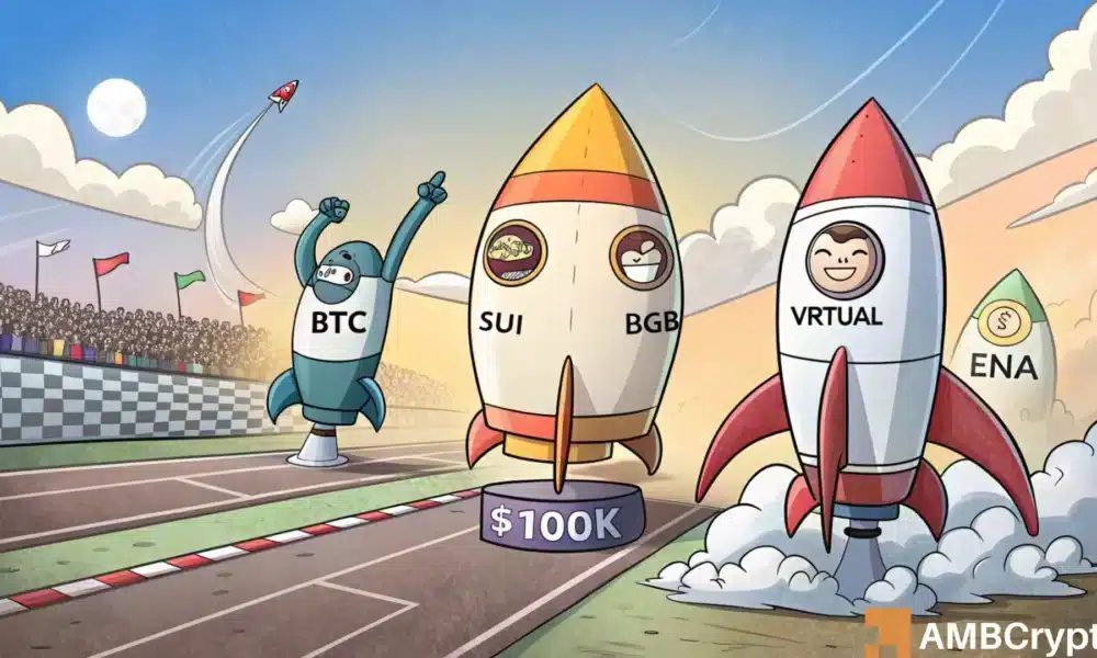 SUI、BGB、ENA 和 VIRTUAL 的表现将优于比特币 (BTC)，因为山寨币表现出了显着的实力