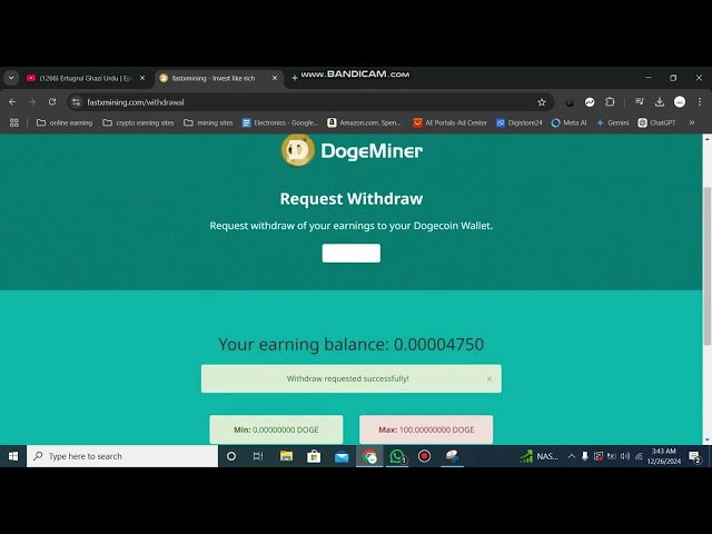 Without Investment Earn Free Crypto From Doge Coin Mining Site