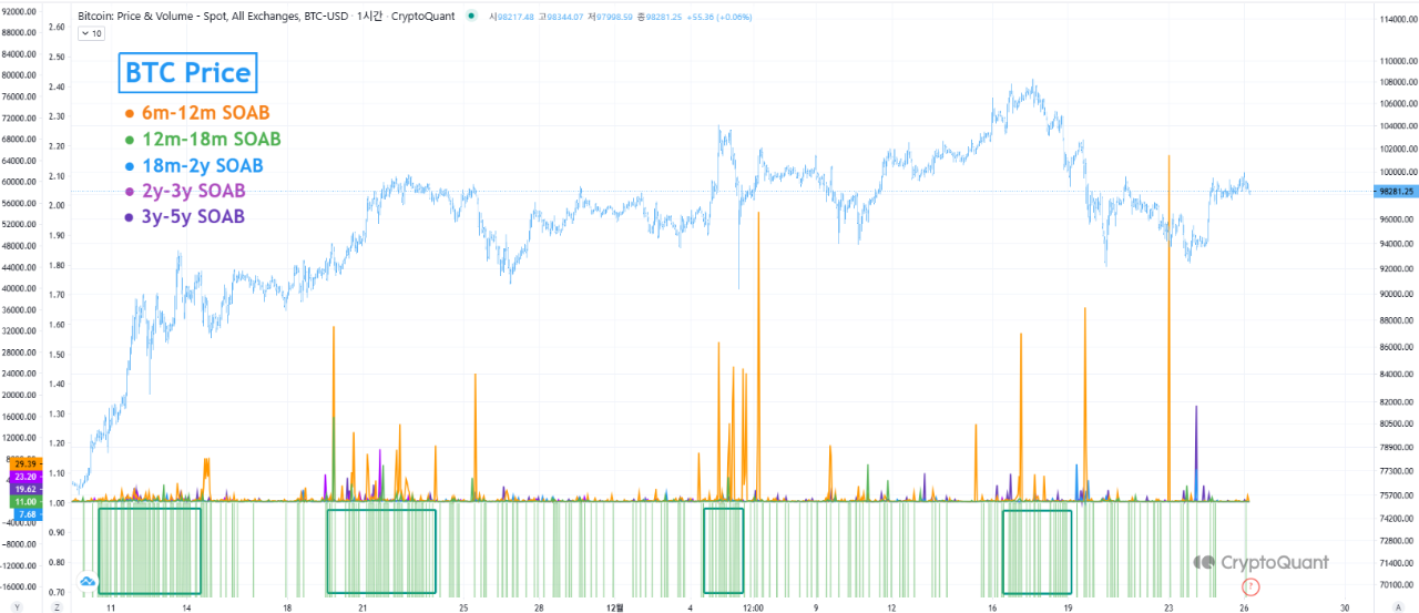 ビットコイン（BTC）価格分析：SOAB指標は短期保有者がトップを売り、長期保有者は価格の上昇を予想していることを明らかに