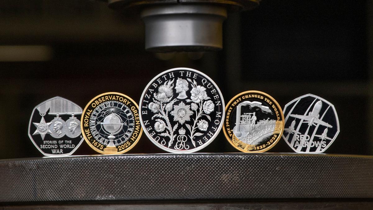 Five new coin designs for 2025, including those depicting the Red Arrows and Queen Elizabeth, the Queen Mother, unveiled by the Royal Mint