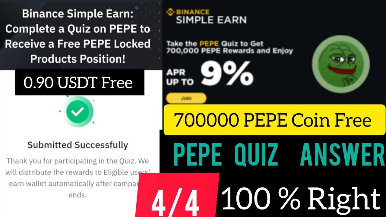 Binance New Airdrop PEPE Coin Quiz Réponse aujourd'hui || Gagnez simplement Binance || 700 000 pièces PEPE gratuites