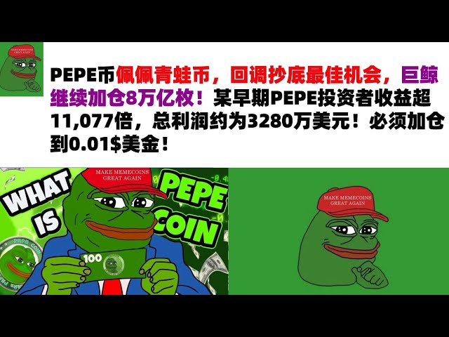 PEPE币佩佩青蛙币回调期间抄底最佳机会，巨鲸持续加仓8万亿！早期PEPE投资者收益超过11077倍，总收益超过11077倍