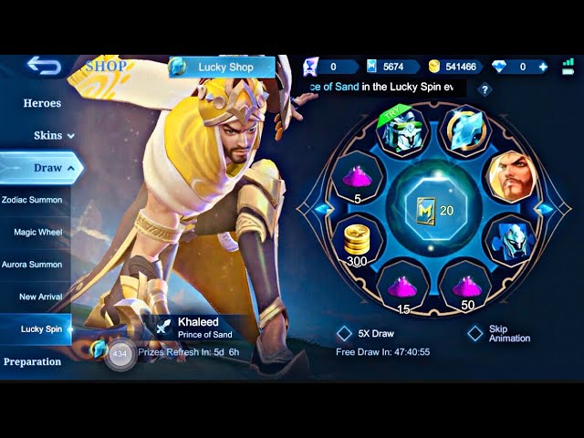 Ich habe 3120 Token für Khaleed Prince of Sand Luck Spin-mlbb ausgegeben