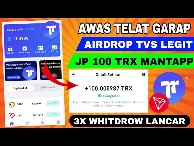 JP 100 TRX SUPERBE🔥DE L'AIRDROP ET DU STAKING COIN TVS GRATUIT 199 TRX