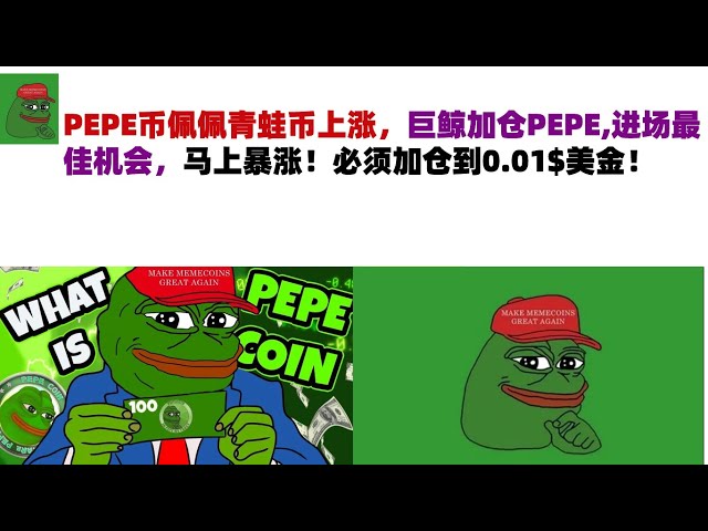 PEPE幣佩佩青蛙幣正在上漲，巨鯨加倉PEPE，入市最佳機會，馬上暴漲！部位必須增加至0.01$ USD！ PEPE幣|青蛙