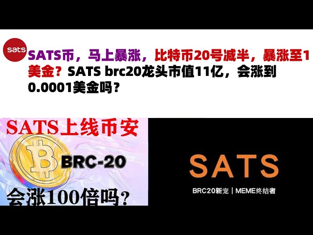 SATS貨幣將立即暴漲。比特幣20號減半暴漲至1美元？ SATS brc20龍頭市值11億，會漲到0.0001美元嗎？ SATS 幣 | SATS 硬幣市場分析！