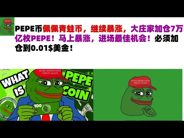 PEPE Coin Pepe Frog Coin は高騰を続け、大手ブックメーカーはポジションを 7 兆 PEPE 増加させました。価格はすぐに急騰し、市場に参入する最大のチャンスです。位置はincである必要があります