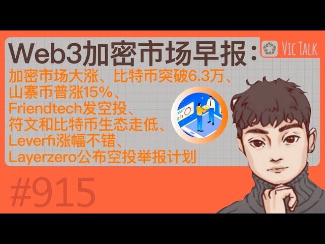 Web3 仮想通貨市場モーニングレポート: 仮想通貨市場は急騰、ビットコインは 63,000 を超え、アルトコインは 15% 上昇、フレンドテックはエアドロップを発行、ルーンとビットコインのエコロジーは衰退、レイヤーゼロはエアドロップレポート計画を発表 [Vic T