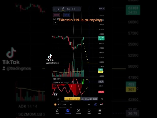 Projection du prix BTC H4 04/05