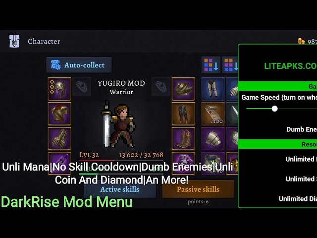 🔥Menu Mod DarkRise🔥 Unli Mana|Aucun temps de recharge de compétence|Ennemis stupides|Pièce et diamant Unli|Et plus encore✨