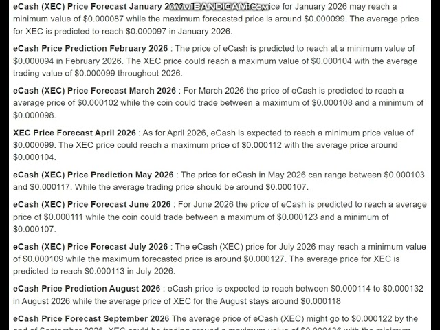 Prévision de prix eCash (XEC) 2026 - Prévision de prix eCash (XEC)