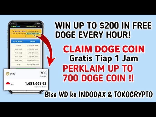 PEUT WD VERS INDODAX ET TOKOCRYPTO ! RÉCLAMER DES DOGE COINS GRATUITEMENT TOUTES LES 1 HEURES - RÉCLAMER JUSQU'À 700 DOGE COINS