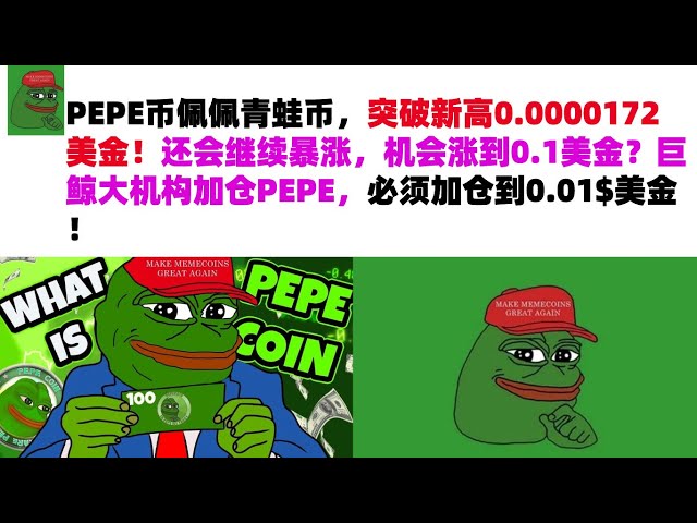 PEPE Coin カエルのペペコインは、0.0000172 米ドルの新高値を突破しました!このまま0.1ドルまで上昇する可能性もある急騰でしょうか？大手クジラ機関が PEPE における地位を高めるには、次のことを行わなければなりません。