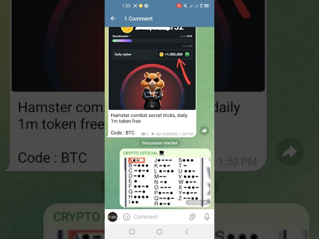 Hamster combat secret tricks, daily 1m token freeCode : BTC