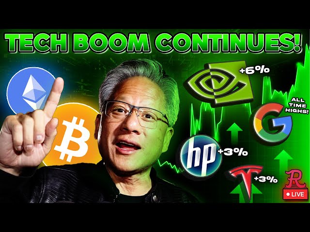 BITCOIN LIVE : LE BOOM TECHNIQUE CONTINUE, GOOGLE TOUS LES HAUTS TEMPS, SAUVEGARDE NVDA, HPE, MSFT