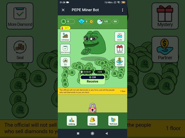 Nouveau mineur - Pepe Miner Bot dans Telegram 💵.