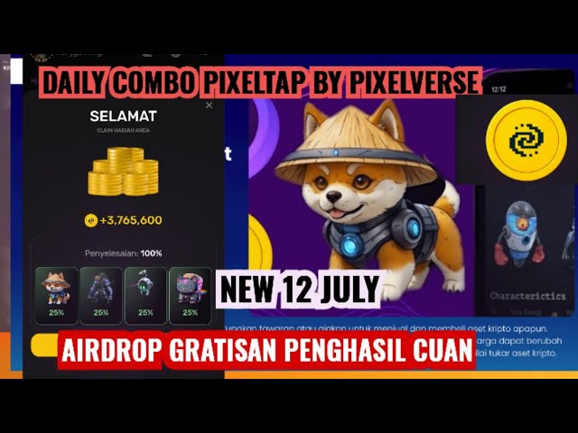 Daily combo pixelTap by pixelverse 4M Coin || kartu Combo harian pixelTap 12 juli 2024 100% akurat