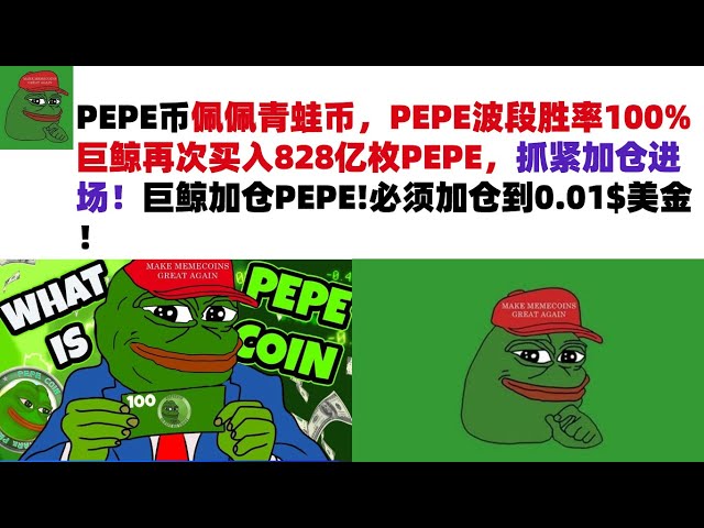 PEPE Coin Pepe Frog Coin, PEPE band winning rate is 100%. The giant whale bought 82.8 billion PEPE again, hurry up and add positions! The giant whale increases the position of PEPE! The position must be increased to 0.01$ USD