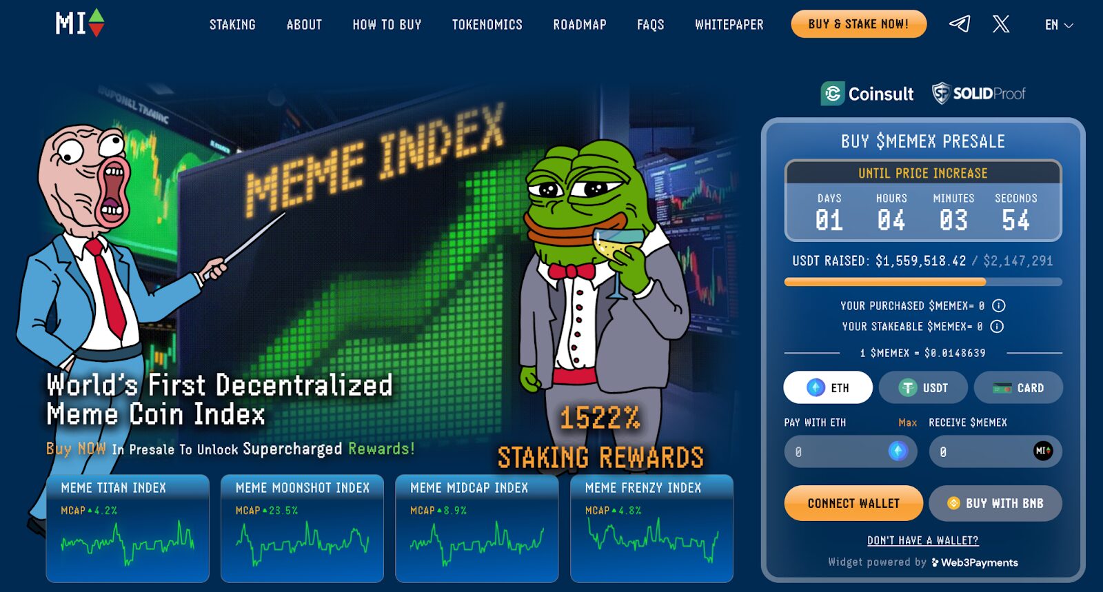 Meme Index ($MEMEX) 預售金額超過 150 萬美元，提供更聰明、更安全的 Meme 代幣投資