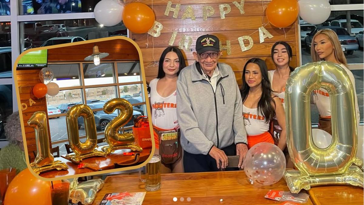 退伍軍人在 TX Hooters 慶祝 102 歲生日