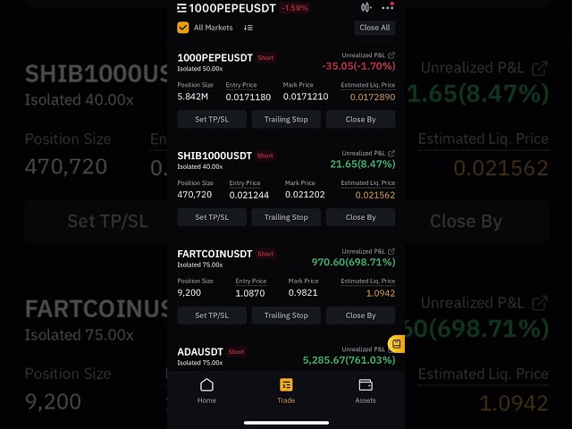 SHIBA INU AND PEPE COIN SHORT TRADES SAT-which way should we go, profit or loss?fartcoin 750% profit