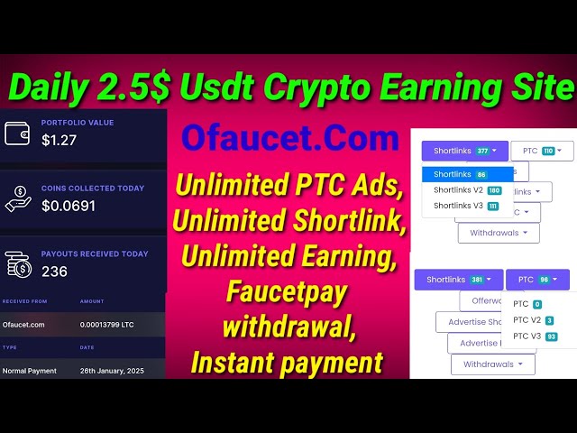 Ofaucet New Crypto Coin Earning Website | Täglich 2 $ USDT Crypto Earning Site | Instant Faucetpay✅ |