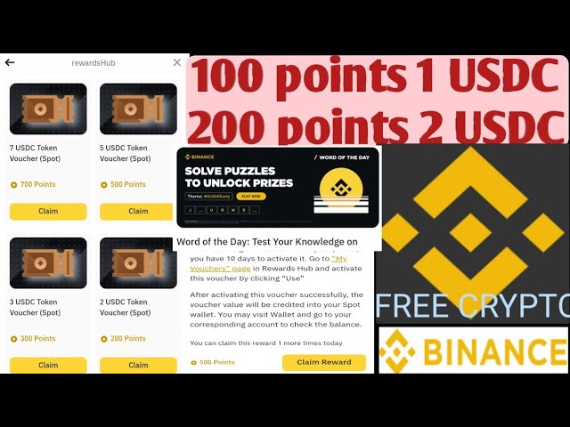 Points de binance Convertir en bon de jeton USDC || Comment gagner le point de binance || Binance Rewards Hub