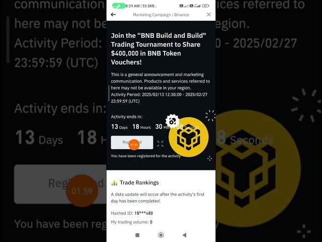 BNB Build and Build Trading Tournament Binance | 400k BNB Token Vouchers | $500 Trade Volume BNB