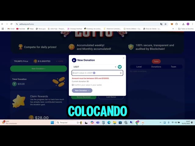 🇧🇷 Wie man Trump Coin gegen USDT austauscht und eine neue Spende auf der Aidtrump -Plattform leistet - Metamask 🚨